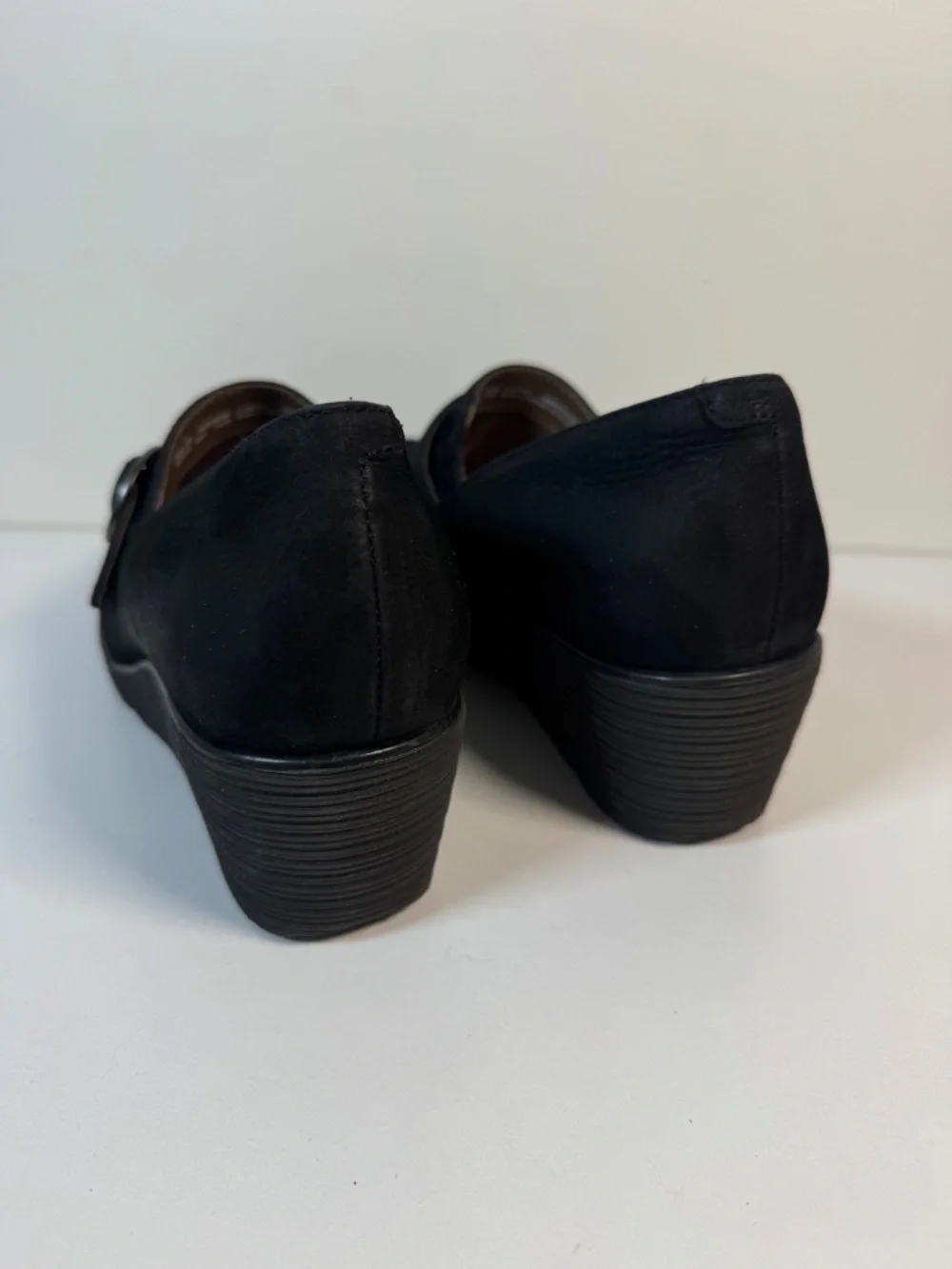 Dansko Clio Black Nubuck Leather Wedge Slip On Buckle Shoes | Size 39